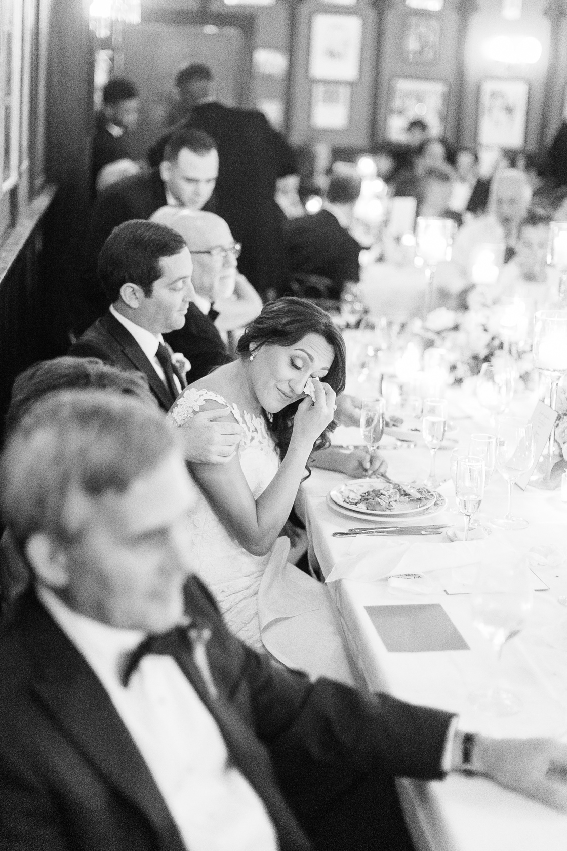 bride crying during toasts at antoines reception