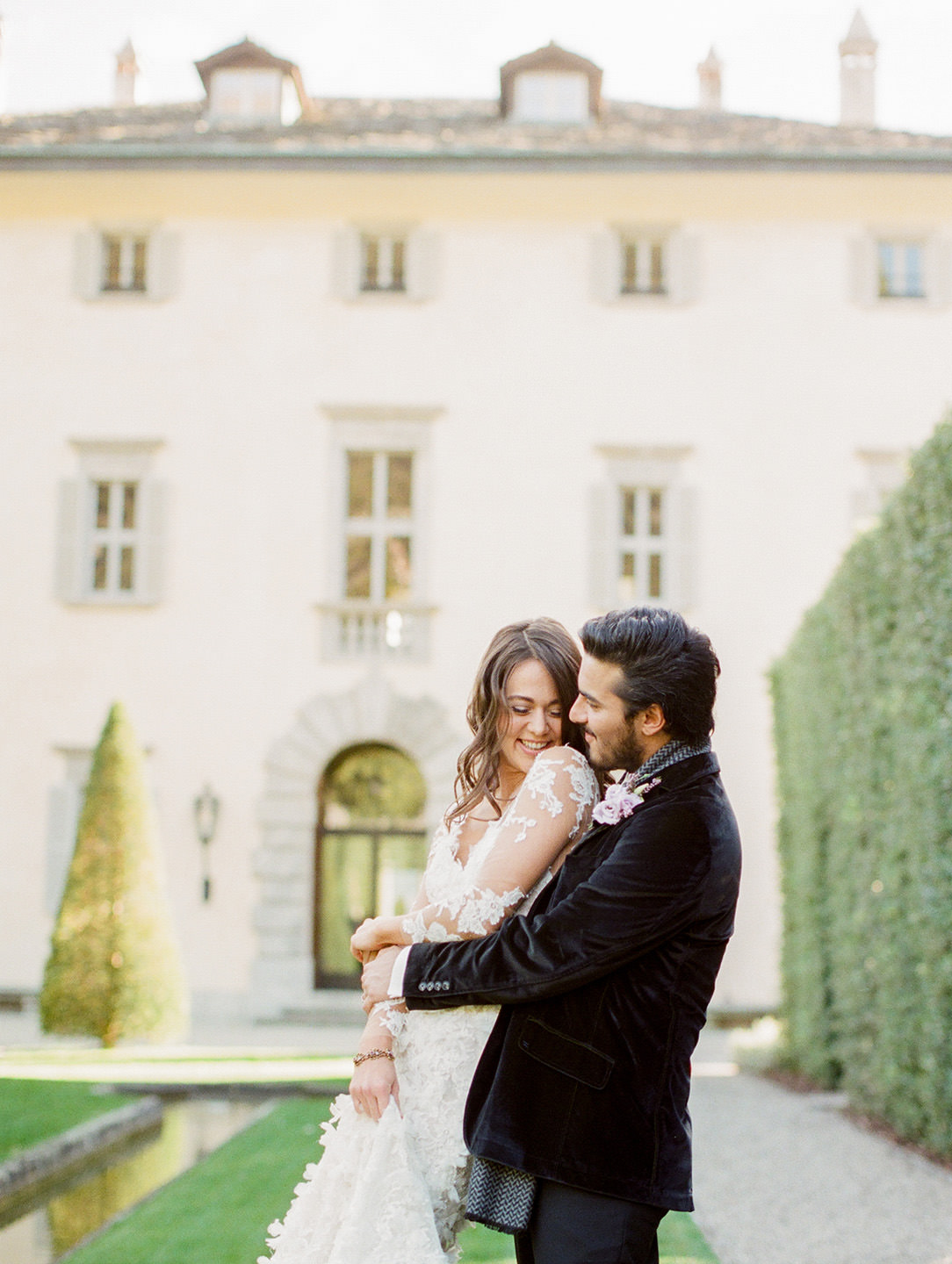 villa balbiano elopement in lake como bride and groom embrace